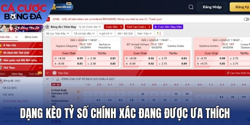 Dạng kèo tỷ số chính xác đang được ưa thích