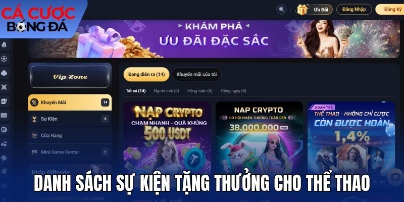 Danh sách sự kiện tặng thưởng cho thể thao