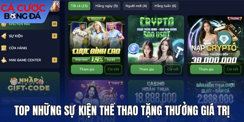 Top những sự kiện thể thao tặng thưởng giá trị